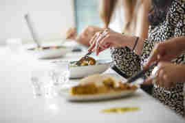 Eu Women Eating Lunch Plates In Focus