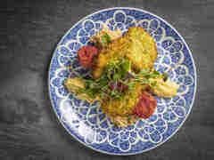 Baked Courgette Mucvar With Golden Fried Garden Beetroot Falafel 1